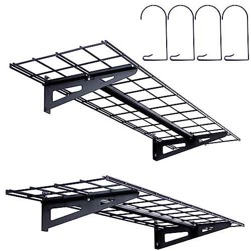 VEVOR Garage Shelving Wall Mounted, 1 x 4 ft Heavy Duty Shelves, 400 lbs Load Capacity Storage Rack Floating 2 Pack, Suitable for Shop, Shed, Storage, Black (LL1248)