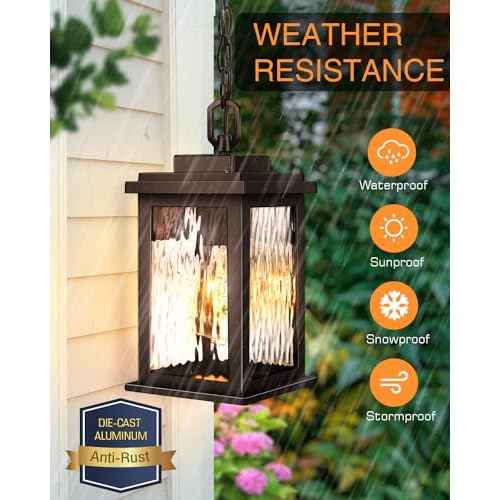 VIANlS Oil Rubbed Bronze Outdoor Pendant Light, 1 Pack Outdoor Chandelier for Porch, Hanging Outside Lights Lantern with Adjustable Chain, Anti-Rust ORB Porch Lights Exterior Ceiling Fixtures