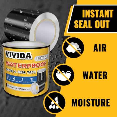 VIVIDA Waterproof Patch and Seal Tape, 4" ¡¿ 10' Waterproof Tape for Outdoor Use, Underwater Leaks Repair for Pool, Plumbing, Black, 1 Roll