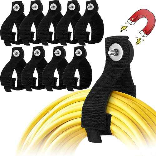 Windyun 10 Pcs Magnetic Garage Hooks Heavy Duty Magnetic Straps Extension Cord Holder Magnet Hooks for Hanging Cables Hoses Workshop Rope Garden Organization (1.7 Inch)