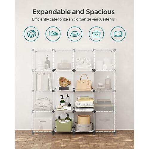 SONGMICS 6 Cube Storage Organizer, DIY Closet Shelf, Plastic Clothes Organizer, Modular Bookcase, 11.8 x 11.8 x 11.8 Inch Cubes, with Feet and Rubber Mallet, White ULPC06W