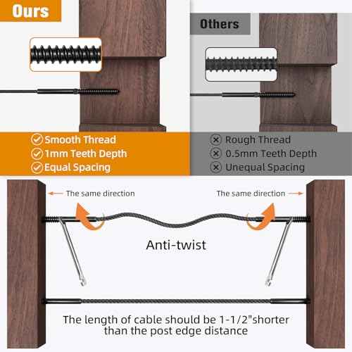 Swage Lag Screws for Cable Railing - 80 Pack Black T316 Stainless Steel Left and Right Handed Thread - 1/8" Cable Railing Hardware Kit for Deck Stair Wood Post Railing System