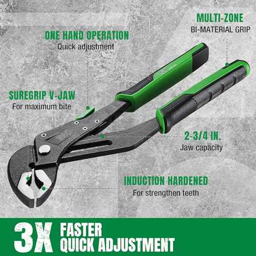 SK 12-Inch Quick Adjust Groove Joint Pliers, Water Pump Pliers, Premium CR-V Construction, SureGrip V-Jaw Design with Comfortable Grips