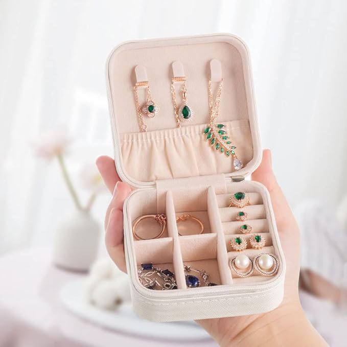 Travel Jewelry Case, Mini Portable Jewelry Travel Boxes, Small Jewelry Organizer for Rings, Earrings, Pendants, Watches, Necklaces, Lipsticks Organizer Storage Holder Case (White-6packs)