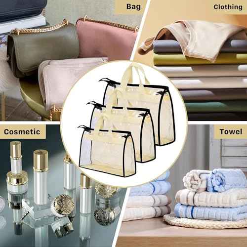 9 Pack Dust Bags for Purses and Handbags,Purse Storage Organizer for Closet,Handbag Dust Bags,Clear Handbag Storage Organizer,Purse Cover Hanging Closet Organizer with Zipper,Handles & Hooks