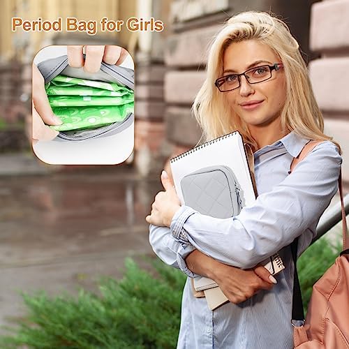 Likesing Sanitary Pad Storage Bag, Period Bags for Teen Girls, Portable Tampon Menstrual Cup Pouch Nursing Pad Holder Purse, Sanitary Pouch for Feminine Products, 1 Pack(Grey)