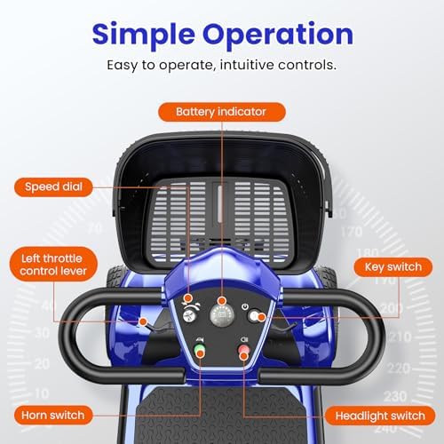 iScooter Mobility Scooter, 4-Wheel Mobility Scooters for Adults & Seniors, 300 lbs Capacity, Lightweight Powered Electric Wheelchair Device with Seat, Detachable Basket, Cup Holder, LED Headlight