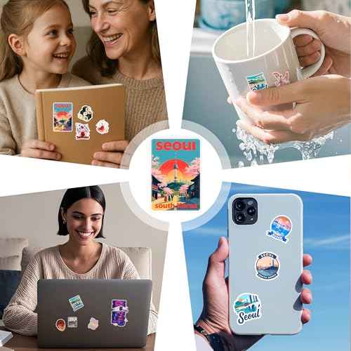 100 PCS South Korea Stickers ? Korean Travel Icons, Food & Culture Vinyl Waterproof Decals for Laptop, Scrapbook, Water Bottle, Car, Guitar ? Fun Gift for Teens & Adults