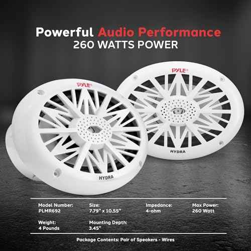 Pyle 6x9 Inch Dual Marine Speakers - 2 Way Waterproof and Weather Resistant Outdoor Audio Stereo Sound System with 260 Watt Power, Poly Carbon Cone and Cloth Surround - 1 Pair - PLMR692