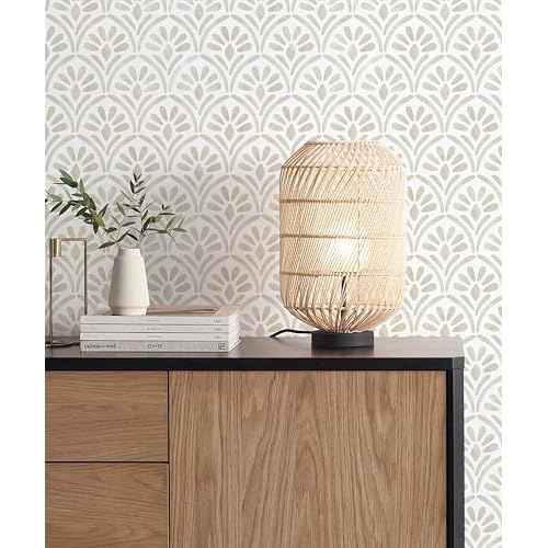 Hopepak Beige Wallpaper Peel and Stick Boho Geometric Sector Contact Paper Watercolor Removable Self-Adhesive Textured Wall Paper for Bedroom Cabinets 17.3"x78.7"