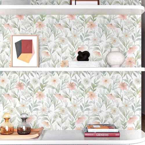 Rugreat Floral Peel and Stick Wallpaper Boho Flower Contact Paper for Cabinets Nursery Contact Paper Leaf Removable Self Adhesive Wallpaper for Bathroom Waterproof Botanical 78.7inL 17.3inW Pink/Green