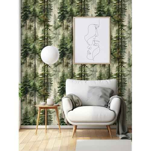 HAOKHOME Forest Peel and Stick Wallpaper Tree Wall Paper Wood Removable for Bedroom Green Contact Paper 17.3in x 6.6ft