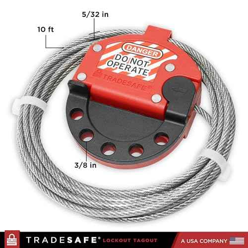 TRADESAFE Lockout Tagout Adjustable Cable Lock - 10 ft Steel Cable Lock with Vinyl Coating, Premium Grade Loto Cable, OSHA Compliant