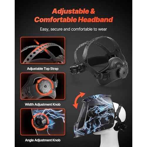 VEVOR Welding Helmet Auto Darkening, 3.66" x 1.69" True Color Welding Hood, Solar Powered Welder Mask 2 Arc Sensors, Shade 4/9-13 for TIG MIG ARC Weld Grinding - CRIUS Series (Blue Lightning Pattern)