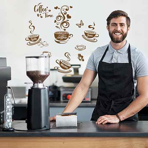 SUPERDANT Brown Coffee Time Wall Stickers Coffee Cup Beans Wall Decor Stickers with Butterflies for Cafe Bar Restaurant Kitchen Decor Wallpaper Sticker Vinyl Transfer Decals 19x11in
