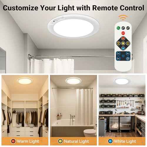 Rechargeable Ceiling Light No Wiring - Battery Operated Led Lights for Bedroom with Remote, Motion Sensor Night Light Indoor Hallway, Living Room, Bathroom, Home & Kitchen Decor Lighting (4)