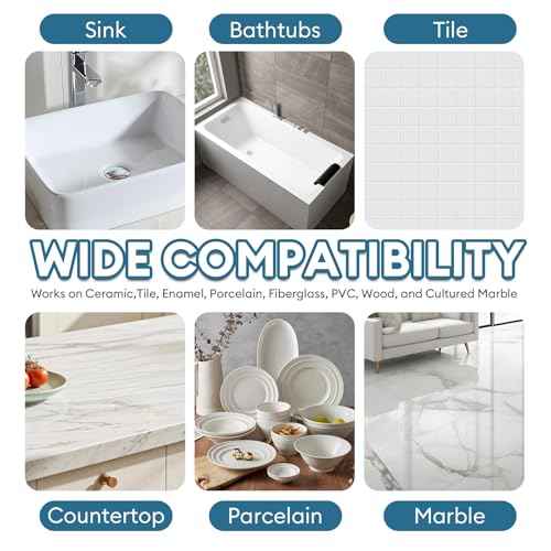 Tub and Tile Paint High-Gloss, Quadence White Touch Up Porcelain Paint Repairs Scratches, Dents, Cracks and Spots on Tile, Porcelain, Acrylic, Enamel, Cast Iron, Bathtub, Sinks and Toilets, 1.23 Fl Oz