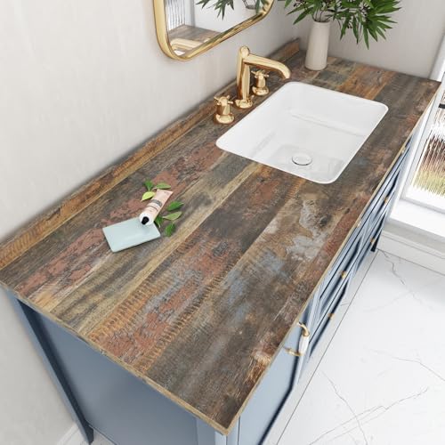 Wallercity Vintage Butcher Block Contact Paper for Countertops Vinyl Red/Brown Thick Waterproof Bathroom Wood Grain Peel and Stick Wallpaper for Cabinets Table Top Kitchen Backsplash 15.8''x78.7''