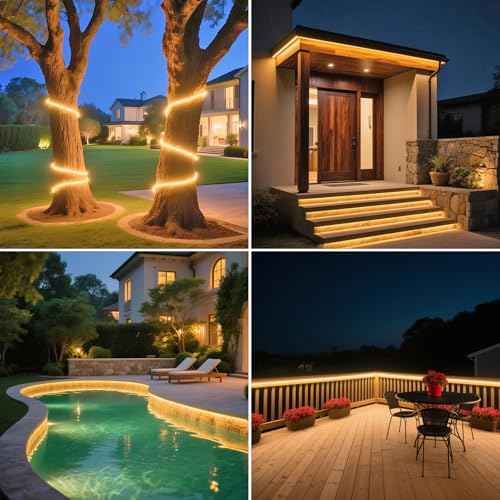 Outdoor solar light strip, LED light strip solar 6000mAh 32.8 FT 3200 LED, solar light strip from dusk to dawn, with remote automatic on/off function, gardens, balconies, swimming pools (warm light)