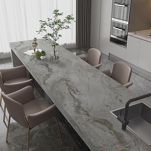 CHIHUT 12¡±x100¡± Gold Grey Matte Marble Contact Paper for Countertops Waterproof Peel and Stick Countertops Marble Wallpaper for Bathroom Self Adhesive Contact Paper for Kitchen Backsplash Cabinets