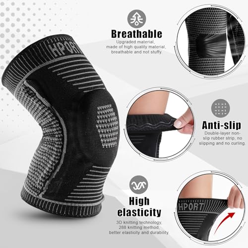 Compression Knee Pads for Women Men Sports 2 Pack Knee Sleeves with Patella Gel Pad & Side Stabilizers, Knee Braces for Knee Support Workout Sports ACL & Arthritis Pain Relief Black(3XL)