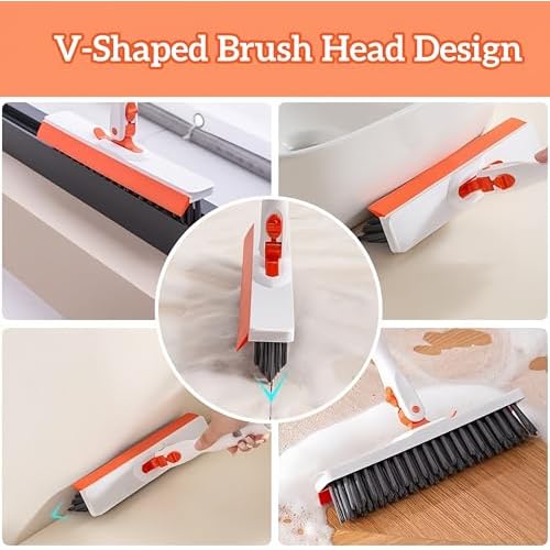 53''Grout Cleaner Brush with Long Handle,2 in 1 V-Shape Grout Line Scrubber 180¡ÆAdjustable for Crevice, Tile Line, Shower, Kitchen, Bathroom