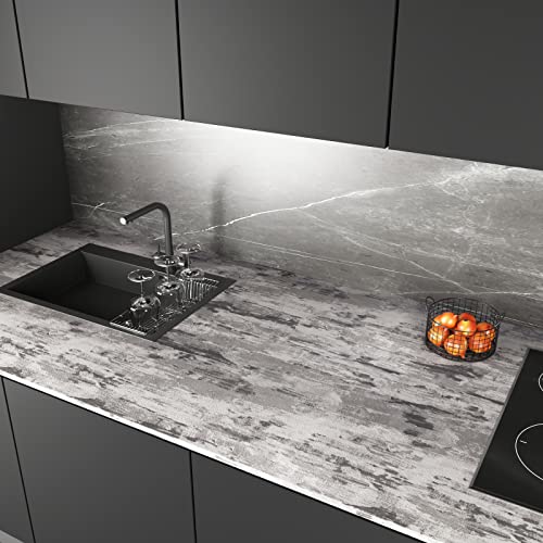 CRE8TIVE Stained Grey Concrete Wallpaper Cement Textured Wallpaper Stick and Peel Self Adhesive Removable Metallic Concrete Contact Paper for Countertops Waterproof Kitchen Backsplash Cabinets 12"x80"