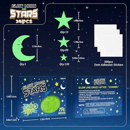 241PCS Glow in The Dark Stars Stickers, 3D Glow in The Dark Stars for Ceiling Wall Room Decor for Teen Girls Boys Kids Luminous Wall Stickers for Bedroom Party Night Holiday Birthday Gift (Green)