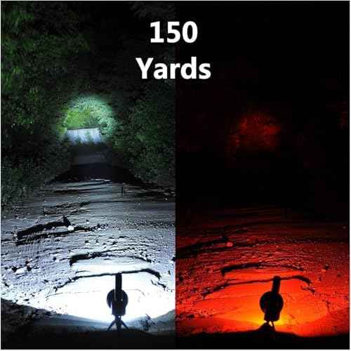 BIGSUN Q953 Rechargeable Spotlight Flashlight, 100,000 High Lumen LED with COB Flood Light, Built-in 10,000 mAh Li-Ion Battery for Patrol, Working, Hunting, Red Lens and Hands-Free Tripod Included