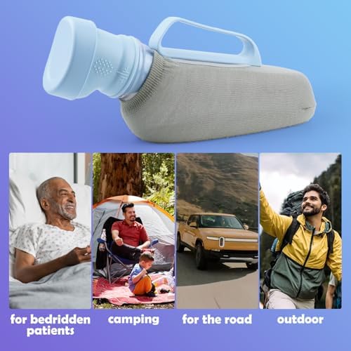 Portable Urinal for Men - 40oz Male Urinal Bottle, Leak-Proof Travel Urinals for Mens with Knitted Sleeve & Cleaning Brush, Reusable Pee Bottles for Men for Car Trip, Camping & Bedside Use