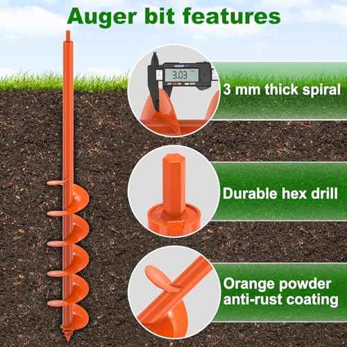 Auger Drill Bit for Planting 4"x32" Garden Drill Bit, Heavy Duty Auger Post Hole Digger with 3mm Thicker Spiral for Bulbs, Plants, Beach Umbrellas, Fence Posts - Fits 3/8" Hex Drive Drill