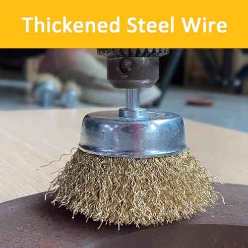 5PC Brass Coated Wire Wheel Brush Kit for Drill, Crimped Cup Brush with 1/4-Inch Shank,0.13mm Coated Brass Wire Brushes, for Fast Removal of Rust, Paint and Scale from Metal and Wood
