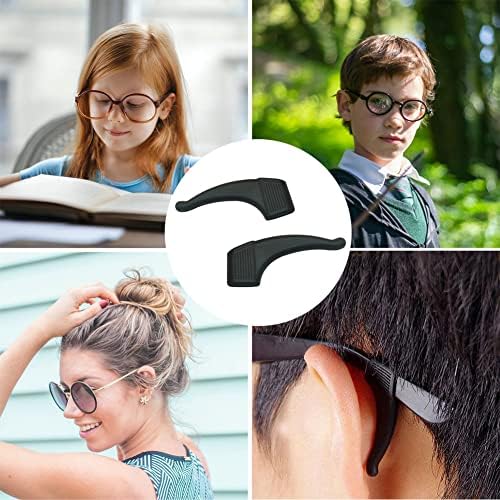 YINGFENG 20 Pairs Black Glasses Ear Grip, Comfortable Silicone Elastic Eyeglasses Temple Tips Sleeve Retainer, Silicone Ear Hook - for Eyewear Glasses, Sports Eyeglasses