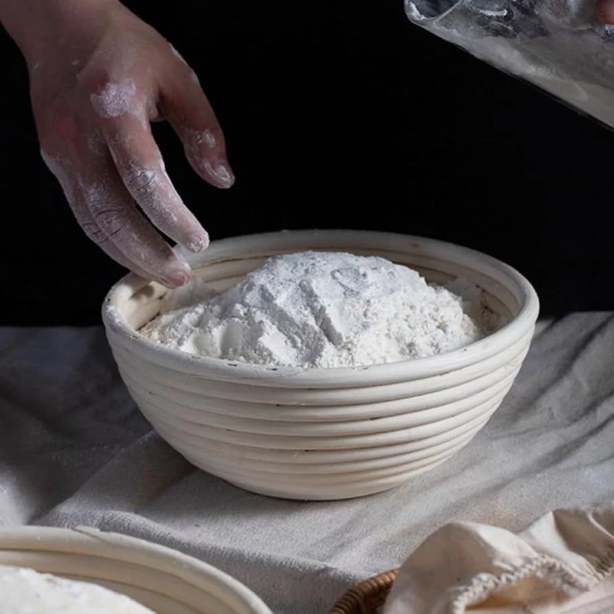 Dimpola Banneton Bread Proofing Basket Banneton Basket Set Sourdough Proofing Basket Round Proofing Bowls Handmade Rattan Baskets and Liners (2 Round 9 inch Baking Set)