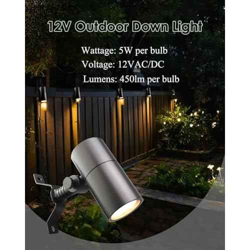 Low Voltage Landscape Lighting Spot Down Light, 12V Tree Downlight Fixture Outdoor Moonlight Cast Aluminum, Free 5W MR16 LED Bulb Stainless Steel Mounting Bracket 2-Count