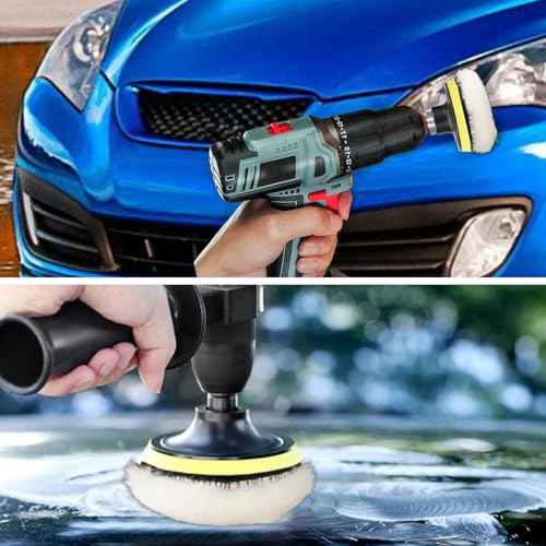 Linkstyle 7PCS 3in Wool Polishing Buffing Pad, with Hook and Loop Back, for Drill Buffer Attachment with M10 Drill Adapter, Car Buffer Polisher Kit