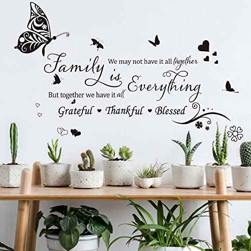 Runtoo Family is Everything Wall Decals Quotes Butterfly Inspirational Lettering Wall Stickers Home Bedroom Living Room Kitchen Wall Decor