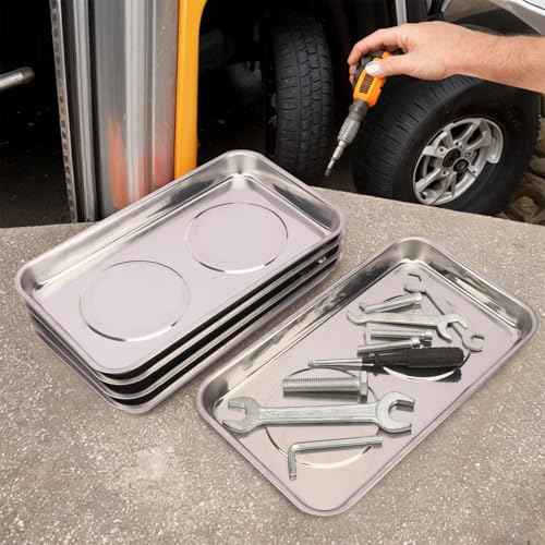 5 PCS Magnetic Trays, 9.4X5.5x1.4Inch, Magnet Tool Tray, Magnetic Parts Tray, silvery, by GENHAKON