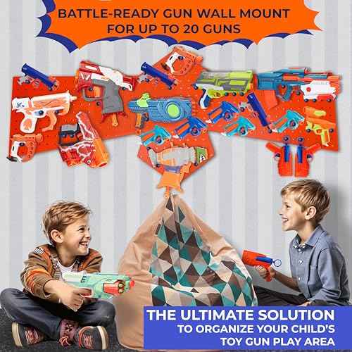 Skywin Wooden Pegboard for Nerf Gun Storage, Nerf Gun Wall Mount Eagle Shape, Compatible with All Blasters, Rack for Wall Organization (Orange)