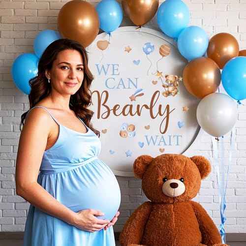 Bearly Wait Wall Decal - Bear Sign Welcome Baby Shower Decorations, Removable Sticker for Balloon Arch Backdrop Decor, Gender Reveal Pregnancy Party Supplies