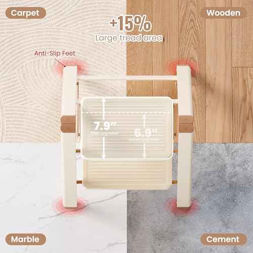 GameGem 2 Step Ladder, 2 Step Stool for Adults, Folding Step Ladder with Secure Footing, Widened Pedal, Aesthetically Pleasing Looking, Blends Right into Domestic Rooms, Cream Chocolate