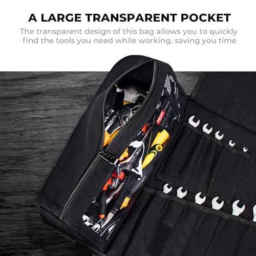 Heavy-Duty Canvas Wrench Roll | 19+1 Pockets Wrench Organizer Bag, Portable All-in-One Wrench Roll Up Pouch for Mechanics & DIYers | Ideal Father's Day Gift for Men