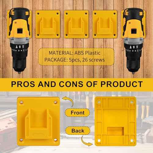 5 PCS Tool Holder Mount, Tool Holders Compatible with Dewalt 18V Li-ion Tools, Power Tool Holder Hanger with 20 Screws