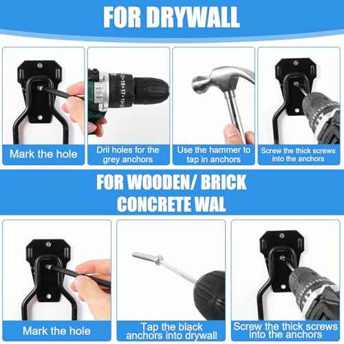 MAQUITA Garden Tool Wall Mount Rack, 4-Piece Steel String Trimmer Holder, Garage Storage Hook for Weed Eater, Leaf Blower, Lawn Equipment