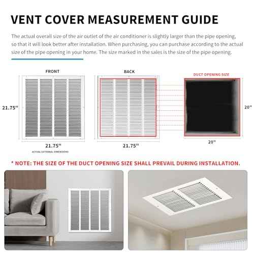 20x20 Return Air Grille(Duct Opening Size),Air Return Vent Cover,Flat Vent Cover,Rejillas De Aire Acondicionado para Casa,Return Air Grilles,Outer Dimensions:21.75"Wx21.75"H(20"Wx20"H, Duct Opening)