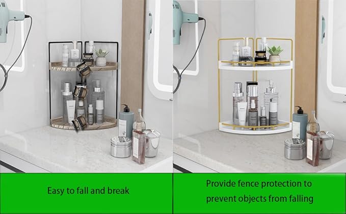 Dorhors 2-Tier Bathroom Counter Organizer,Vanity Counter Corner Shelf, Skincare, Wood Countertop Bathroom Storage and Organization for Kitchen (Gold)