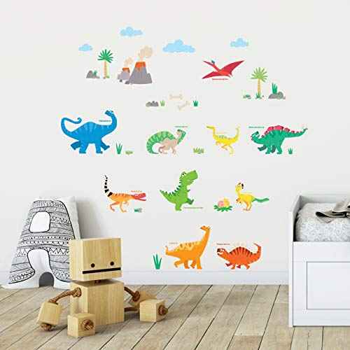 DECOWALL DS4-8032 Colourful Dinosaur Kids Wall Stickers Wall Decals Peel and Stick Removable Wall Stickers for Kids Nursery Bedroom Living Room B (Small)