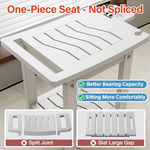 YEFU Shower Chair for Inside Shower: Waterproof/No Maintenance - Shower Stool with Shelf & Handle Weight 400 LBS - Use for Bathrooms/Outdoor - Non-Slip Easy Assemble Bench for Adult/Elderly/White