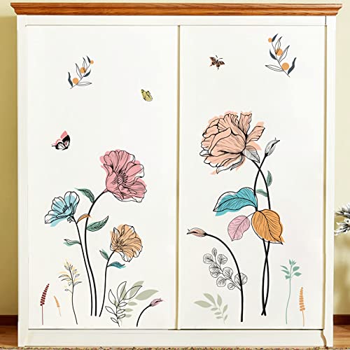 wondever Watercolor Flower Wall Stickers Colorful Wildflower Floral Peel and Stick Wall Art Decals for Living Room Bedroom TV Wall