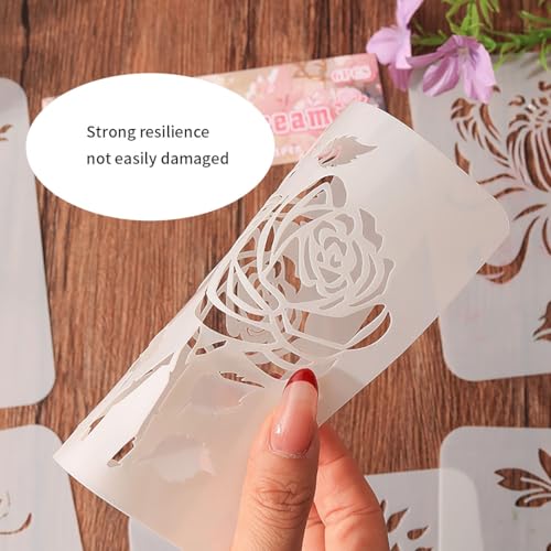 12PCS Flower Stencils, Rose Lotus and Tulip Pattern Wall Stencils for Painting, Floral Stencils for Crafts Reusable Drawing Aids